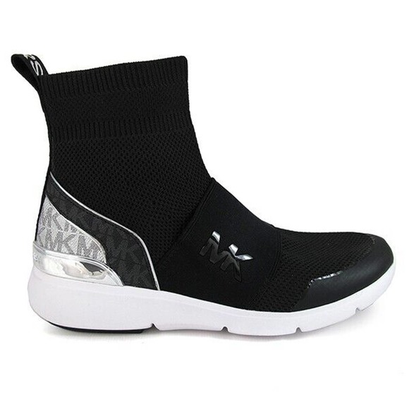 Michael Kors Sterling Textured Knit Bootie Boot Sneaker Black/Silver 6.5 Nib - Picture 1 of 4